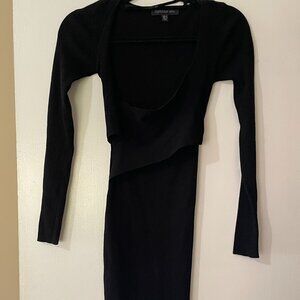 Forever New Black Ribbed Knit Wrap Front Dress Long Sleeve KN4001 Size 2